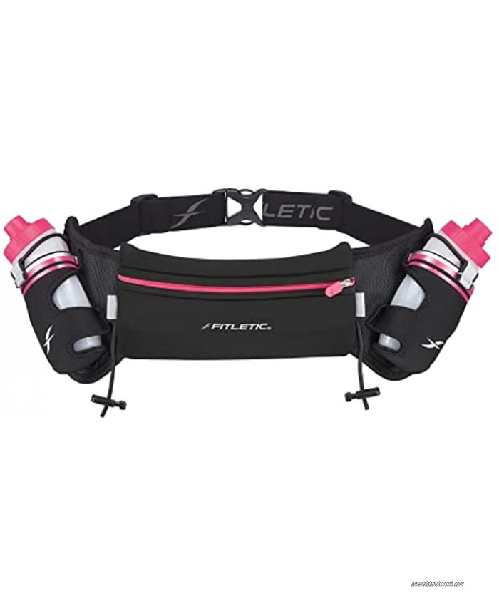 Fitletic Hydra 16 Hydration Belt | Patented No Bounce Technology for Marathon Triathlon Ironman Trail 5K 10K Running Belt Range of Sizes & Colors with 2 8 Oz Water Bottles