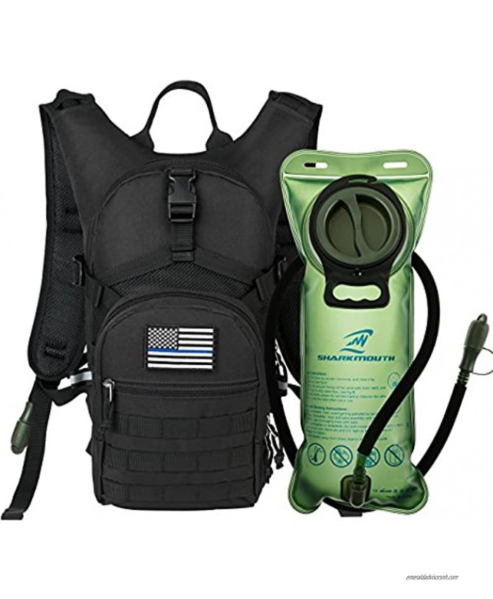 SHARKMOUTH Tactical MOLLE Hydration Pack Backpack 900D with 2L Leak-Proof Water Bladder Keep Liquids Cool for Up to 4 Hours Daypack for Hiking Cycling Running Hunting USA Flag Patch