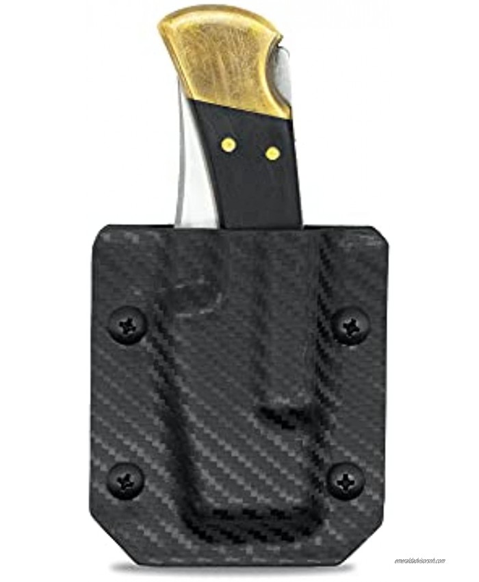 Clip & Carry Kydex Sheath for the Buck 110 & Buck 112 Folding Pocket Knife ~ USA Veteran Made Knife not included | Click Retention | Adjustable Cant | Belt Holster Case CARBON FIBER BLACK
