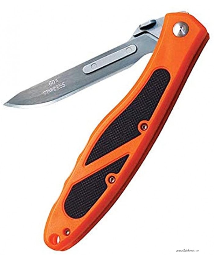 Havalon Piranta-Edge Outdoor Knife + 12 Replacement Blades Sharp Skinning Knives for Hunting Fishing Deer & Survival Orange