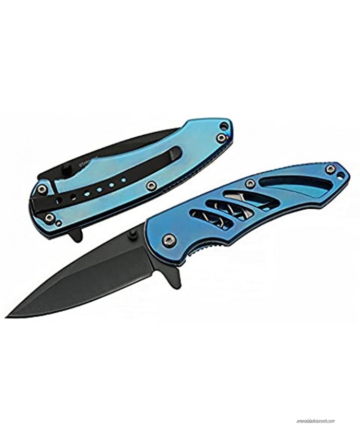SZCO Supplies 6 Blue Titanium Liner Lock EDC Folding Knife