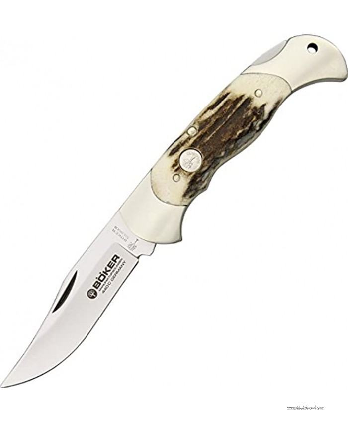 Boker 112004ST Stag Lock Blade Hunter Pocket Knife with 7-1 4 in. Straight Edge Blade