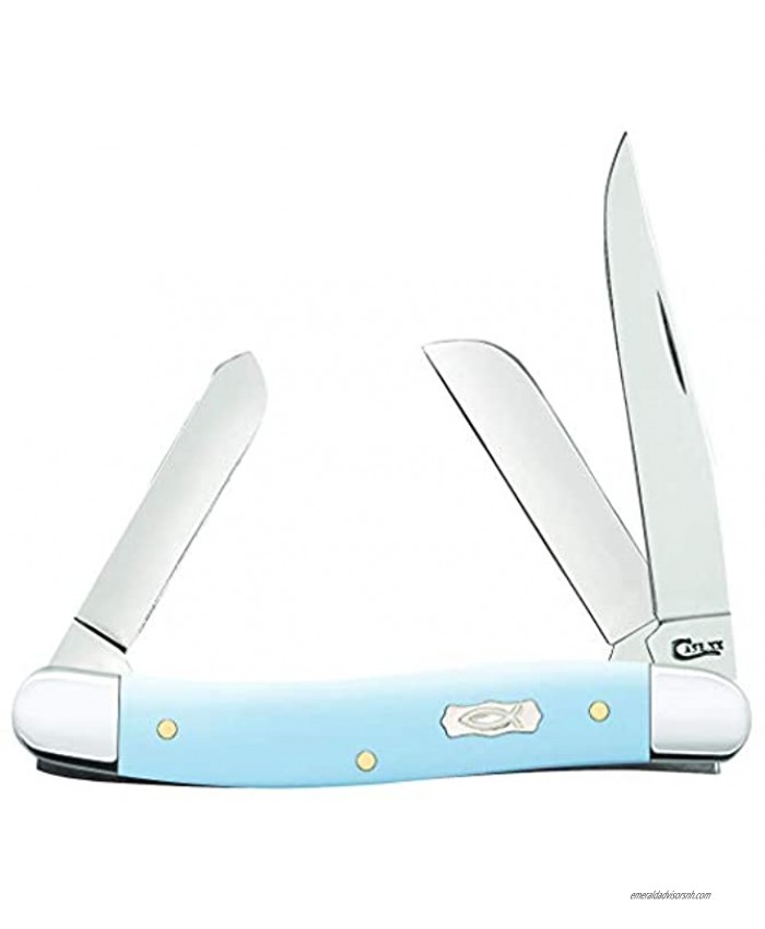 CASE XX WR Pocket Knife Medium Stockman Icthus Ice Blue Synthetic Smooth Item #23381 4318 SS Length Closed: 3 5 8 Inches