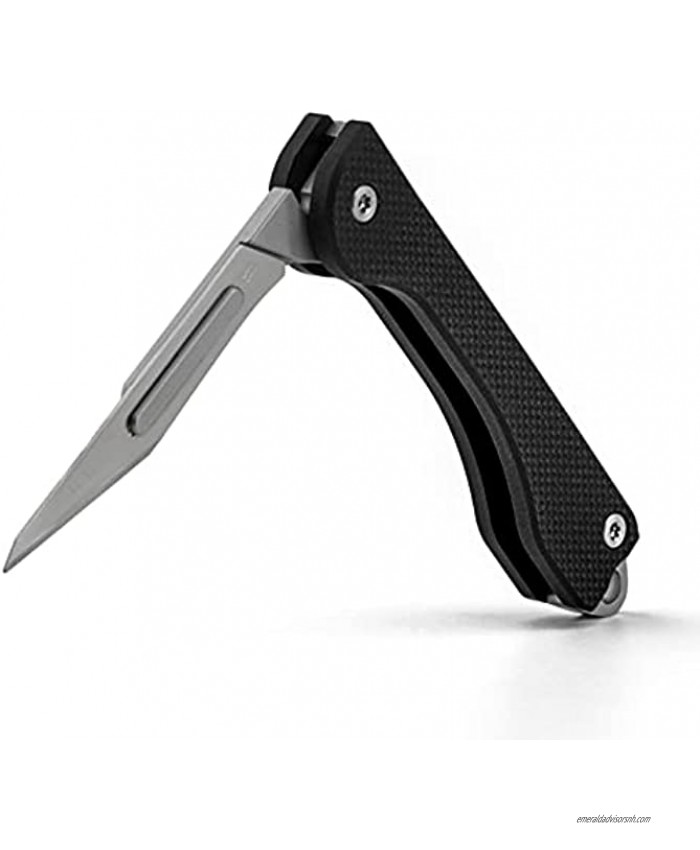 TISUR Keychain Folding Knife Replaceable #11 Carbon Steel Scalpel Blades Real Carbon Fiber Handle Fishing Camping Hunting Knife for Outdoor everyday carry for menBlack