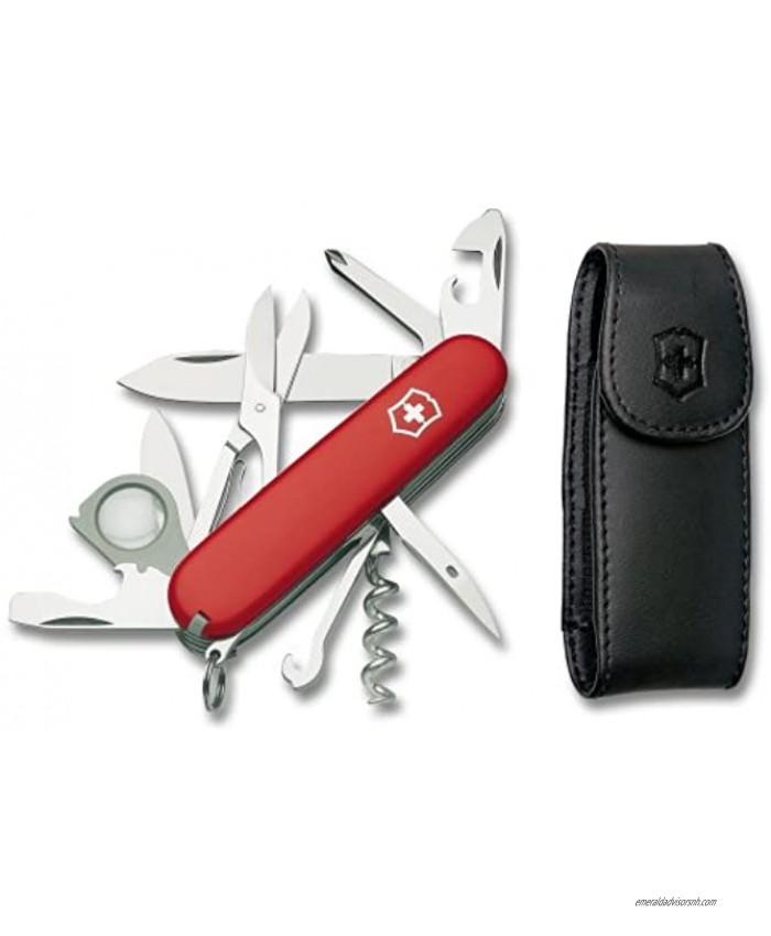 Victorinox Swiss Army Explorer Pocket Knife with Leather Pouch Red 91mm