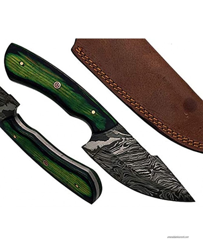 9 Beautiful Damascus Steel Knife made of Damascus Steel and fire pattern blade with an amazing wood 4. 5” handle – An amazing Hunting & Skinner Knife with a beautiful Sheath