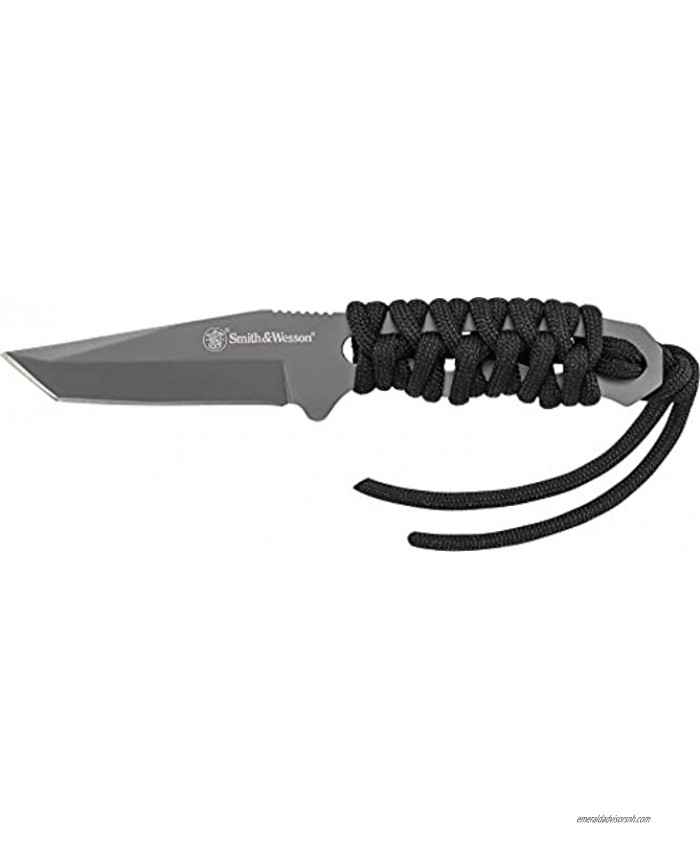 Smith & Wesson SW910TAM 5.9in High Carbon S.S. Full Tang Neck Knife with a 2.8in Tanto Blade and Paracord Handle for Outdoor Tactical Survival and EDC