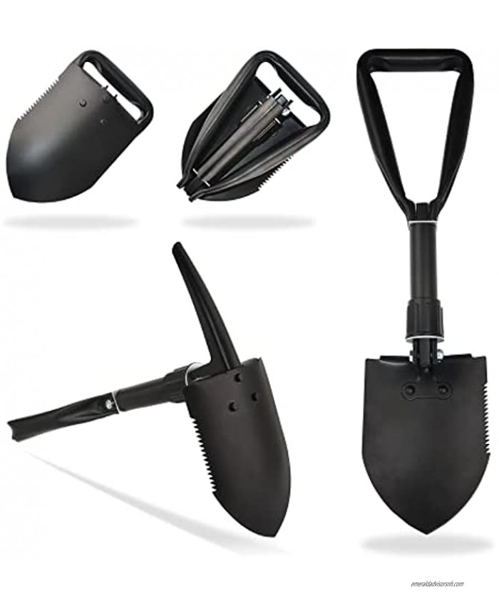 Camping Folding Shovel High Carbon Steel Black Mini Collapsible Survival Tactical Shovel Multifunctional Spade for Backpacking Camping Entrenching Gardening Car Emergency
