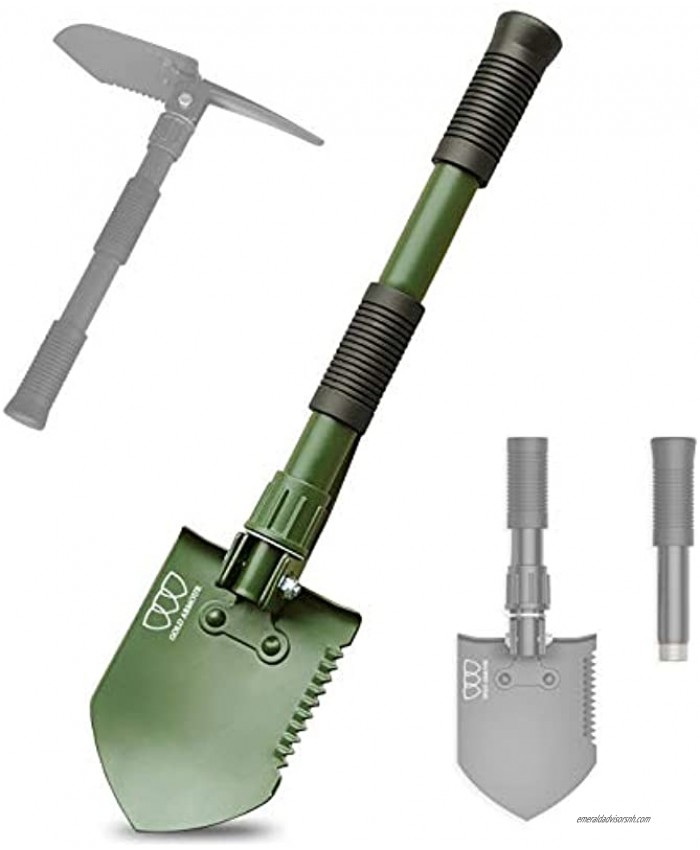Gold Armour Military Folding Camping Shovel High Carbon Steel Survival Shovel Entrenching Tool Handle with Carrying Pouch OD Green 1.1lb
