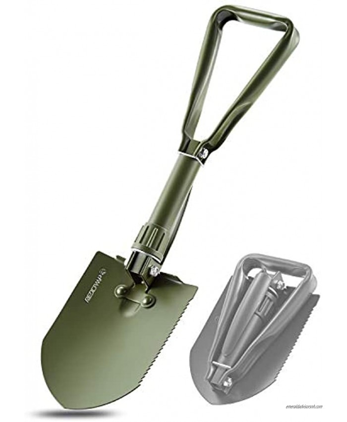 REDCAMP Military Folding Camping Shovel，High Carbon Steel Entrenching Tool Tri-fold Handle Shovel with Cover