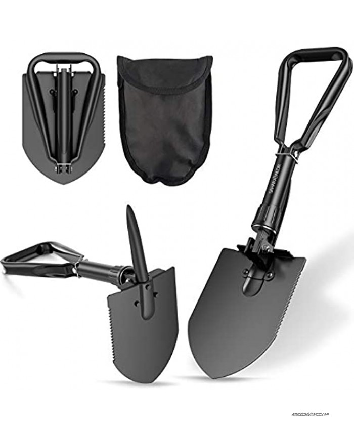 Sahara Sailor Folding Shovel Camping Survival Shovel Collapsible Tactical Shovel Tri-Fold Handle High Carbon Military Steel Entrenching Tool with Storage Pouch ,Camping Survival Gear
