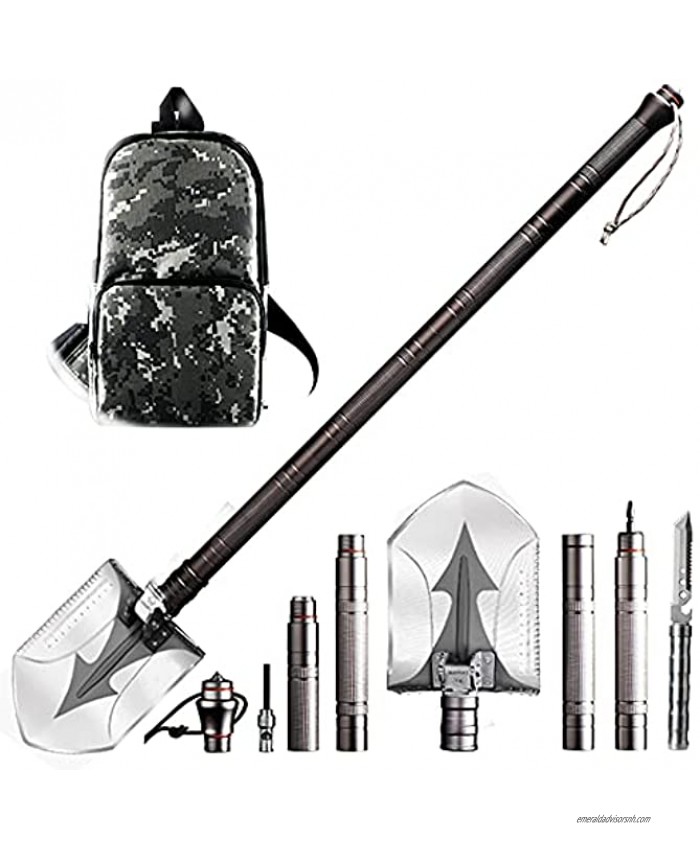 Survival Shovel 18 in 1 Multitool Camping Shovel Military Folding Shovel Hign Manganese Steel Entrenching Tool for Off Road Camping Gardening Beach Digging Dirt Sand Mud & Snow.