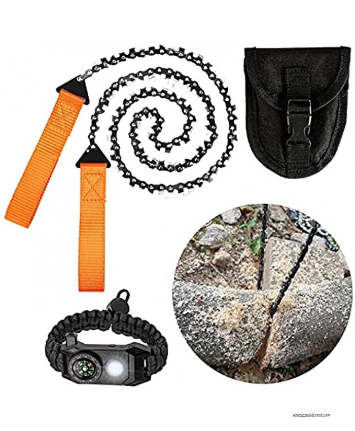 Seesii 3Pcs Pocket Chainsaw 36 Inch Portable Pocket Saw with 48 Bi-Directional Teeth Free 6 IN 1 Camping Survival Bracelet for Survival Gear Camping Hunting & Tree Cutting