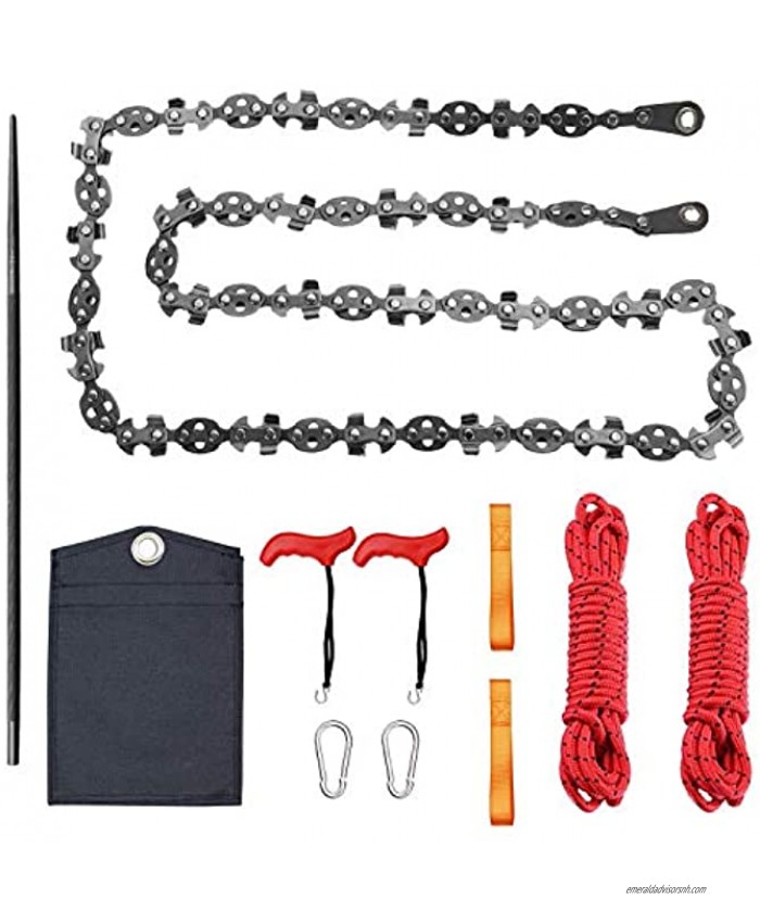 Upgrade 53 Inch High Reach Tree Limb Hand Rope Saw with Two Ropes 68 Sharp Teeth Blades on Both Sides Folding Pocket Chain Saw for Camping Field Survival Gear Hunting