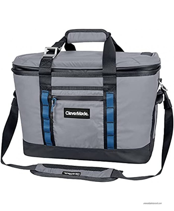 CleverMade Maverick Collapsible Cooler Bag 50 Can Insulated Leakproof Soft Sided Beverage Tote with Shoulder Strap Bottle Opener and Storage Pockets Grey charcoal Large One Size