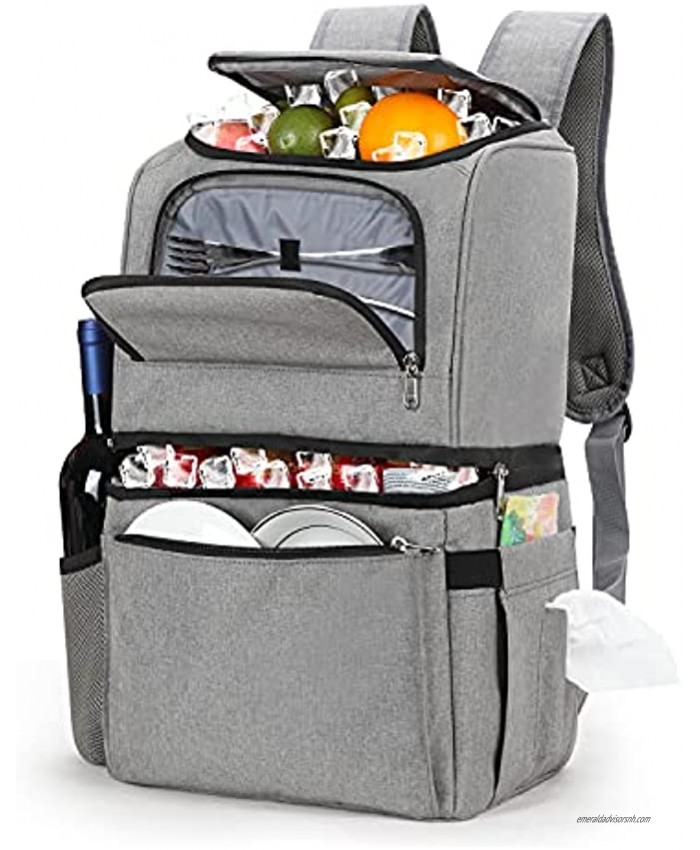 Cooler Backpack 28 Cans Leak Proof Soft Lunch Bag Lightweight Insulated Waterproof Backpack Large Capacity Soft-Sided Double Decker Cooler Compartment