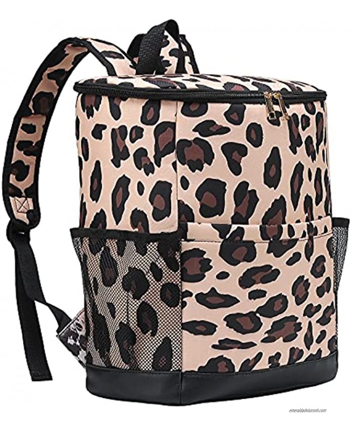 Cooler Backpack Women Leopard Leak Proof Backpack Cooler Bags Lightweight Soft Lunch Backpack with Cooler Compartment ,Wine Cooler for Hiking Camping ,24 cans