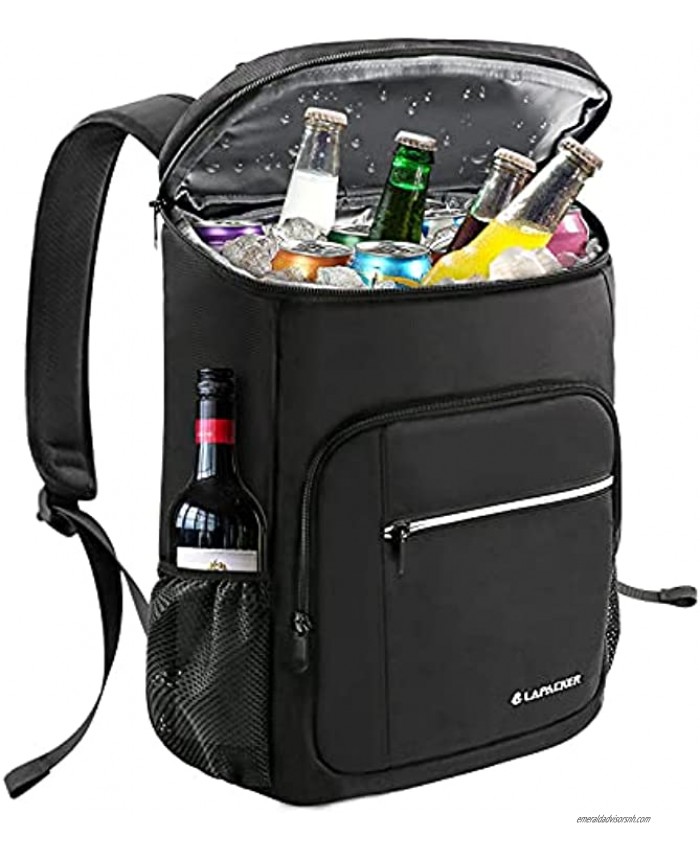 Lapacker Leakproof Cooler Backpack for Camping Insulated Backpack Cooler Bag Waterproof Soft Coolers Backpacks for Men Women to Work Lunch Hiking Beach Picnics Fishing Travel Day Trips,26 Cans Black