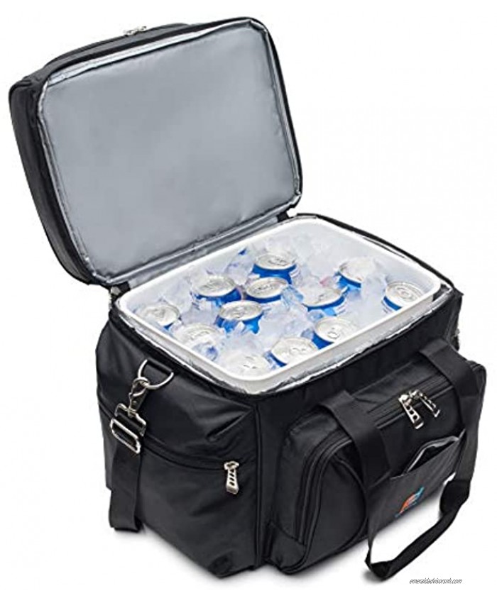 Large Cooler Bag with Leakproof Hard Shell Liner Bucket. Two Insulated Compartment Heavy Duty 1680D Fabric Thick Foam Insulation Reinforced Stiches Durable Zipper Metal Clips Hardliner