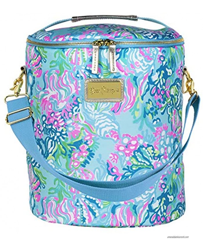 Lilly Pulitzer Blue Green Insulated Soft Beach Cooler with Adjustable Removable Strap and Double Zipper Close Aqua La Vista