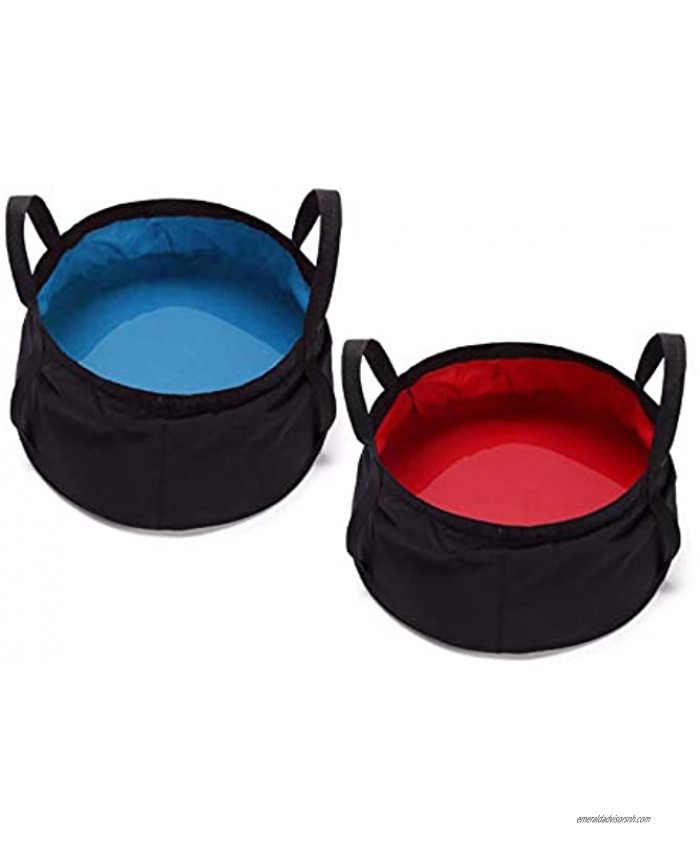 2 Pack Collapsible Bucket with Handle 2 Gallon Portable Camping Wash Basin Folding Water Container for Fishing Beach Red+Blue