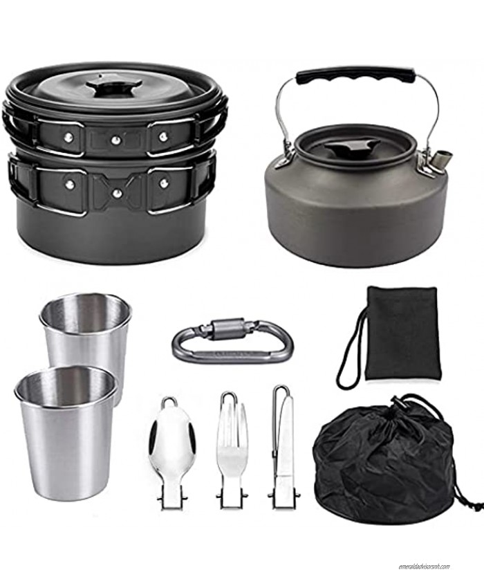 Blueshyhall 10pcs Camping Cookware Mess Kit with Stove Pot Pan Bowls Sporks Cup Set for Backpacking Camping Outdoor Hiking and Survival Lightweight and Durable