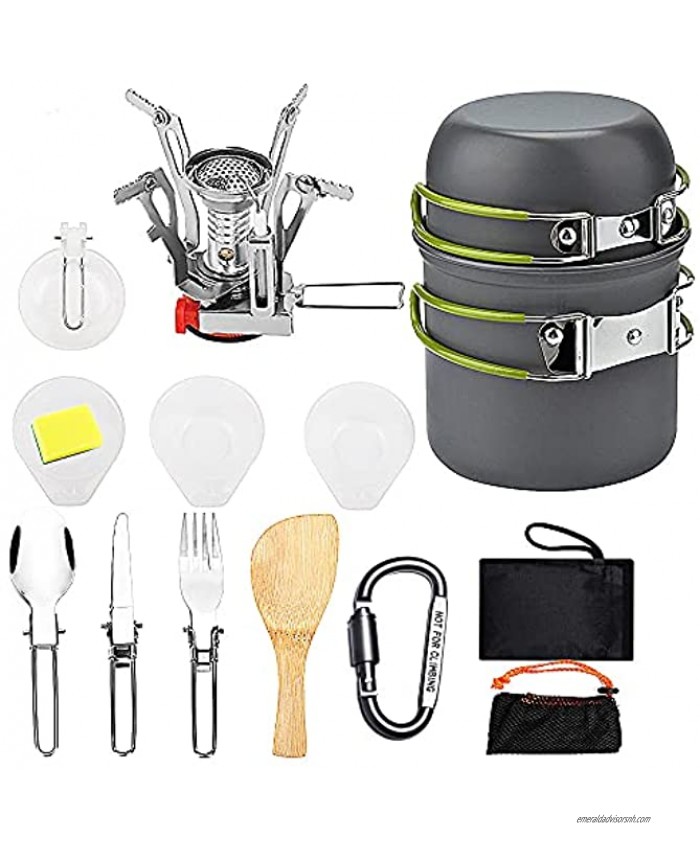 Camping Cookware Set 13pcs Portable Camping Stove with Lightweight Non-Stick Pot Pan Folding Knife Fork Spoon Kit Camp Stove Mess Kit for Backpacking Outdoor Camping Hiking and Picnic