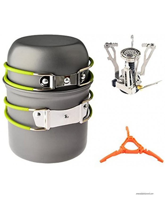 Camping Cookware Set Petforu Cooking Utensils [Backpacking & Camping Stoves] + [Camping Pots & Pans] + [Ignition Canister Stove & Canister Stand Tripod]