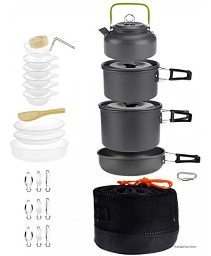 DZRZVD Camping Cookware Mess Kit Gear,Backpacking Accessories Equipment Pots and Pan Set with Mesh Carrying Bag for Hiking Picnic
