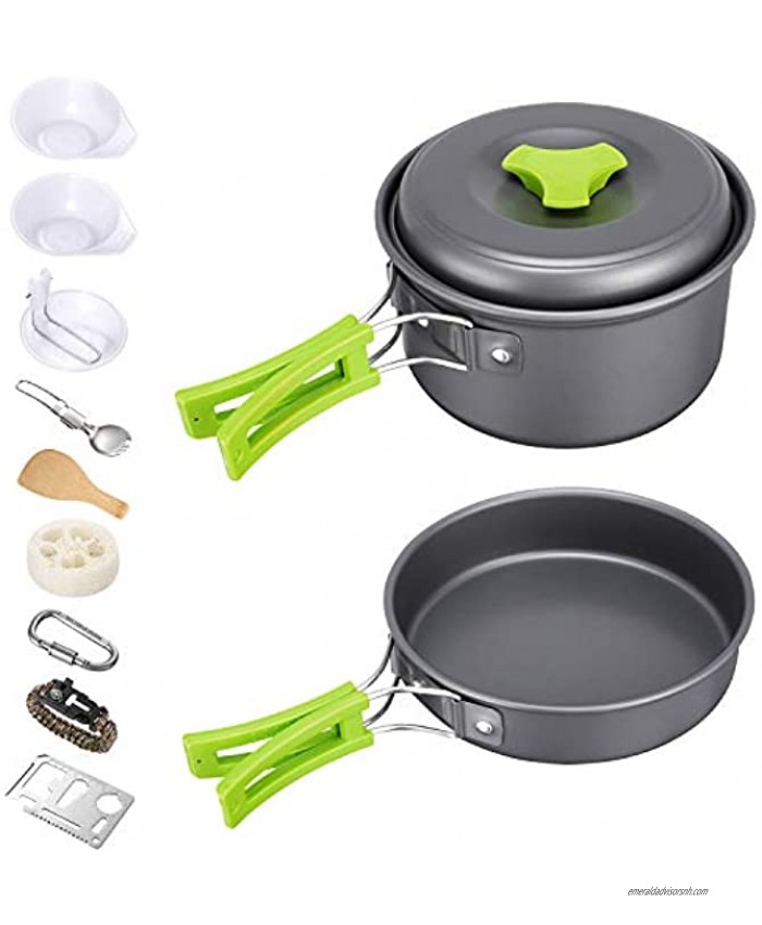 G4Free 12PCS Camping Cookware Mess Kit Lightweight Backpacking Pan Nonstick Frying Pan and Cooking Pot Outdoor Camping Hiking and Picnic