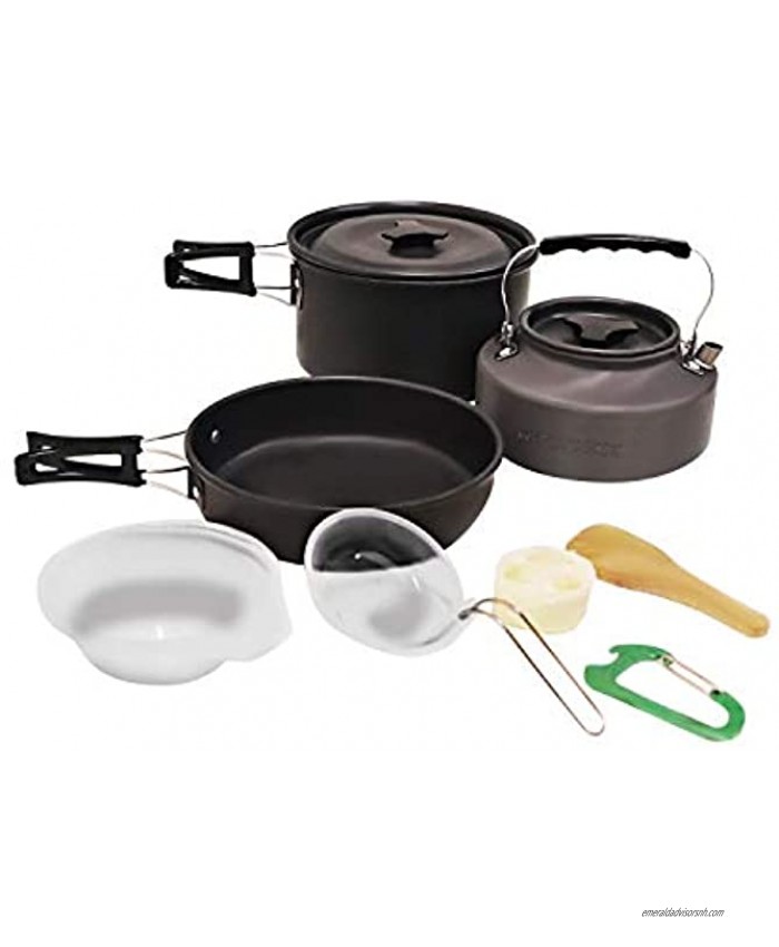 HITORHIKE Camping Cookware Non-Toxic Aluminum with Non-Stick Coating Ultralight Camp Cookware Set with Storage Bag and Carabiner for Backpacking Camping Offroad Trip 10 Piece Set