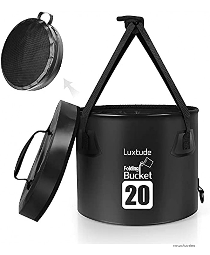 Luxtude Collapsible Bucket with Lid 5 Gallon Bucket20L Portable Camping Bucket with Carry Bag Food Grade Water Bucket Ultra Lightweight Folding Bucket for Camping Hiking Fishing Car Washing