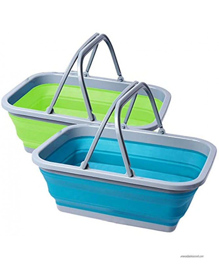 Playinyard 2 Pack Collapsible Sink with Handle 2.37 Gal 9L 4Gal 15L Foldable Wash Basin for Camping Outdoor Washing Dishes Kitchen Picnic Hiking and Home