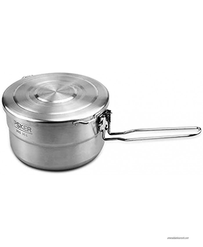 PSKER Stainless Steel Camping Pot 1.5 Liter with Lid Backpacking Cookware Outdoor Camping Cooking Pot with Foldable Handle Mess Kit for Hiking Picnic