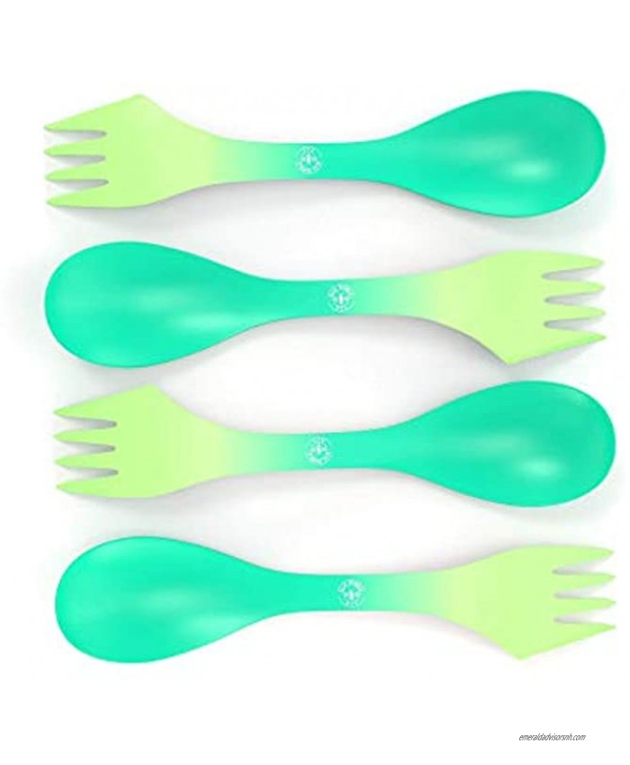 BlueBumbleBee Fun Color Changing 3 in 1 Reusable Fork Knife Spoon Spork Combo Set of 4 Large | Food Grade Premium BPA Free Plastic Safe | Camping Utensils Cutlery Kitchen | BBQ Picnic Party