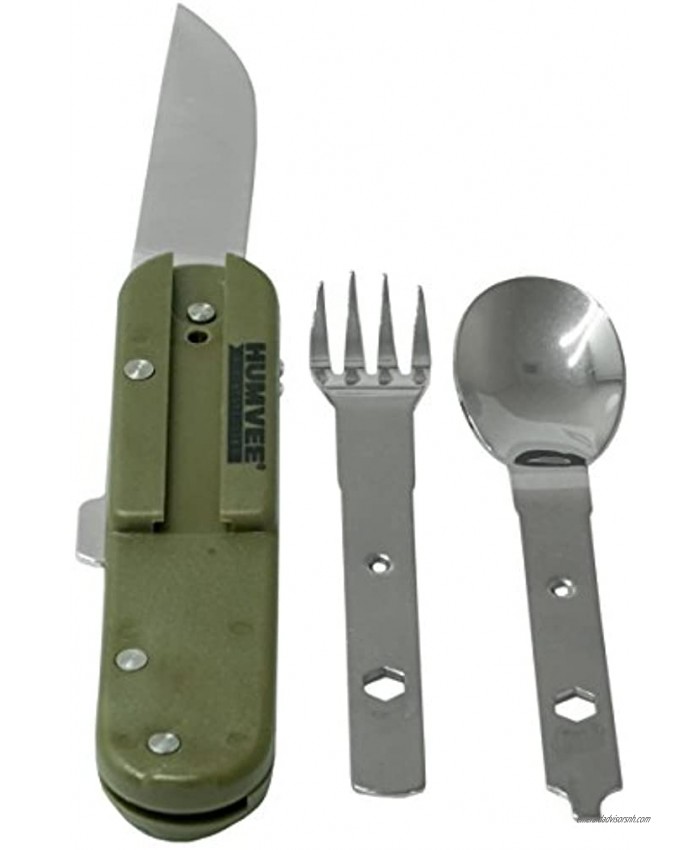 Detachable Camping Fork and Spoon 5 in 1 Multi-tool Eating Utensil Also Includes Bottle Opener Knife and Corkscrew Also good for hiking picnics fishing hunting most out door activities