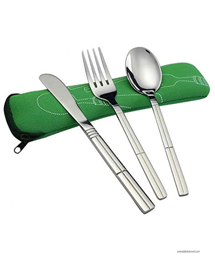 EudokkyNA 3-piece Camping Cutlery with Case Stainless Steel Silverware Travel Flatware