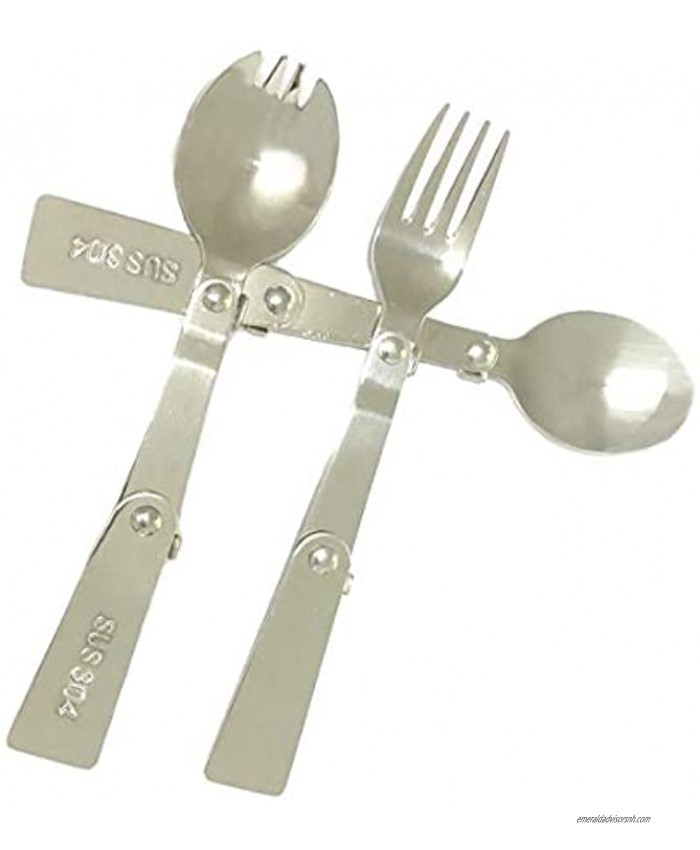 Hang- Folding Stainless Steel Tableware Compact Foldable Tableware Cutlery Set Travel Outdoor Camping Hiking Picnic Barbecue Fishing Lunch Fork Spoon Salad Spoon Portable Pocket Tableware