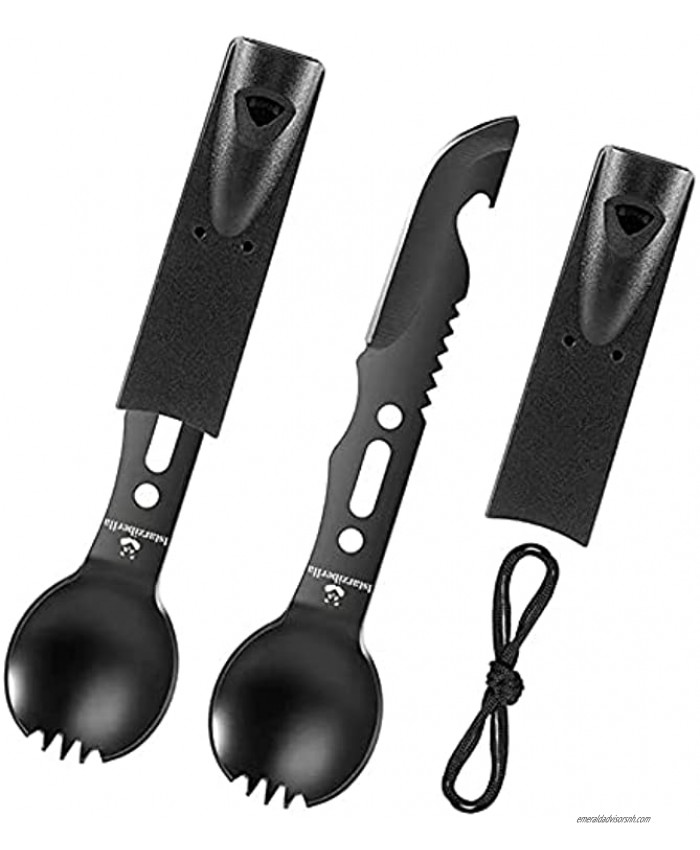 Istarziberlla Camping Spork 7 in 1 Multi-Function Fork Spoon Knife Whistle Bottle Opener Saw Portable Cutlery Flatware Utensils for Outdoor Camping Hiking Survival Hunting Backpacking