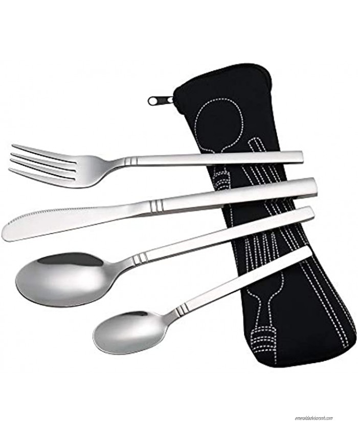 Kiddream 4 Pieces Camping Fork Knife Spoon Set Travel Cutlery with Case