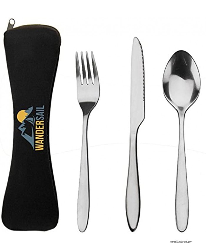 Lightweight Travel Camping Stainless Steel Flatware Set Eco-Friendly. 3 Pieces Fork Knife Spoon Portable Reusable Travel Silverware Set. Lightweight Hiking Utensils. BPA-Free Dishwasher Safe.