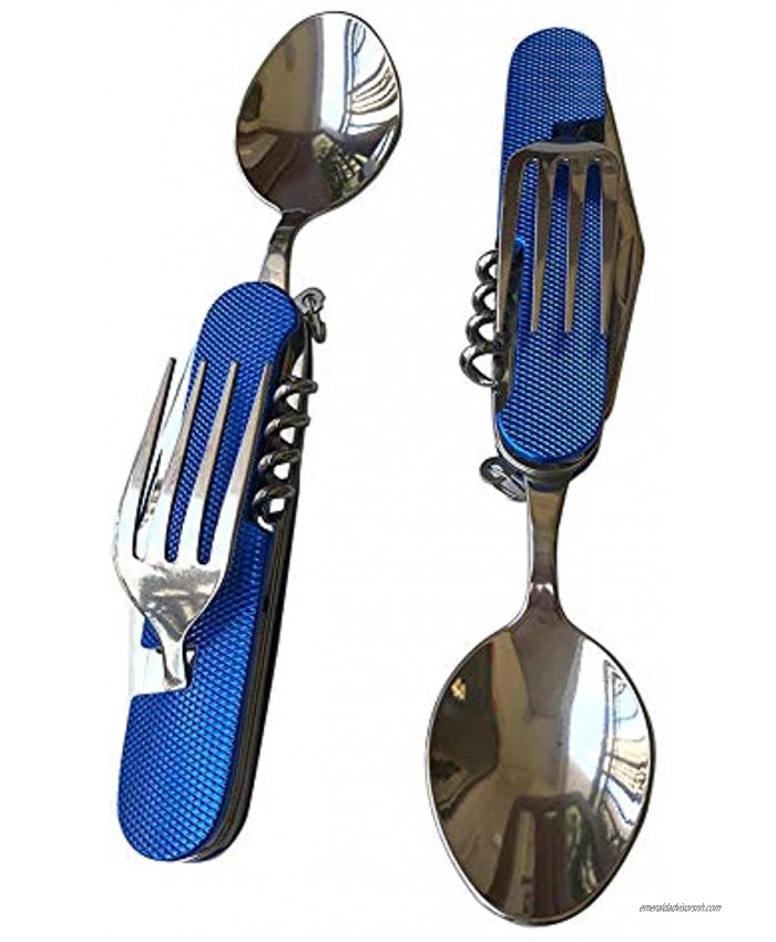 MIKMAYTOO 2-PACK 6-in-1 Pocket mutifuntional Camping Utensils Portable Camping Foldable Flatware for Picnic Travel Hiking BBQSpoon Fork Knife and Can Bottle Opener Backpacking Utensils
