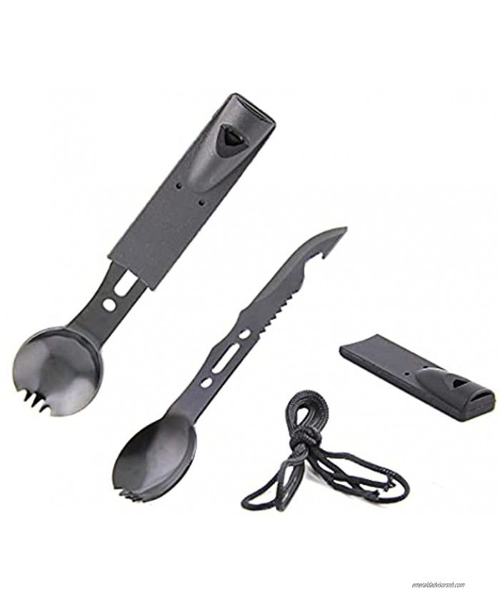 Multifunctional Camping Spork Set Tactical Spork with Bottle Opener and Whistle 7 in 1camping spoon fork knife combo by LIPOUD
