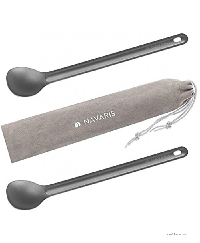 Navaris Long Handle Titanium Spoons Set of 2 8.4 21.5cm Long Metal Spoon Set for Backpacking and Camping Strong Ultra Lightweight Cutlery