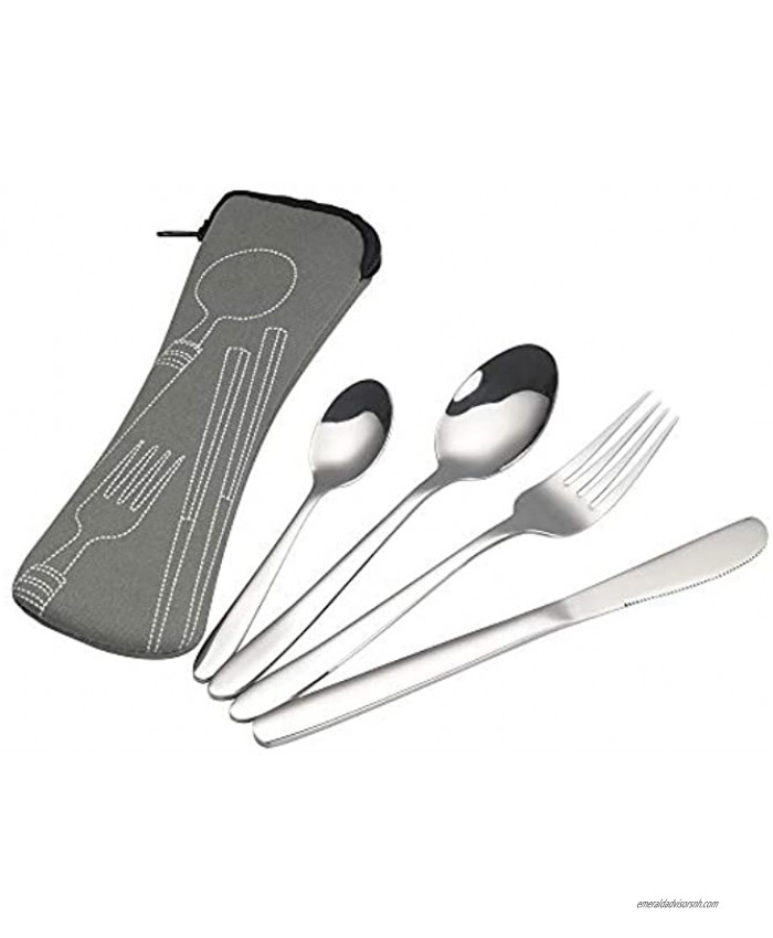 Parlynies 4 Pieces Stainless Steel Outdoor Camping Cutlery Set Reusable Portable Tableware Set of 1