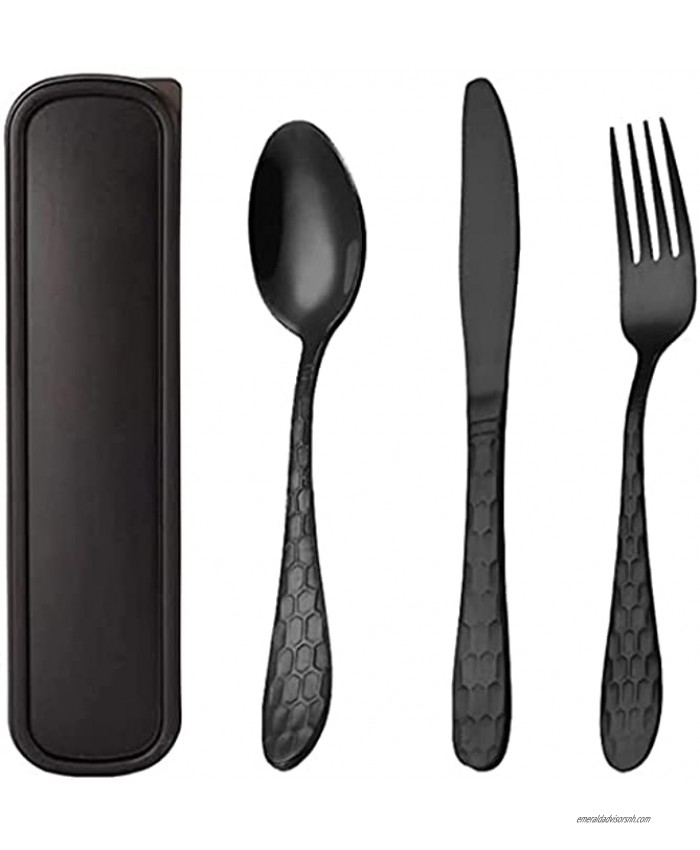Portable Flatware Set ,Reusable Utensils with Case 3 Piece Stainless Steel Knife Fork SpoonReusable Utensils,Travel Silverware Set,Camping utensils,Camping kit for Lunch Box Cube Black