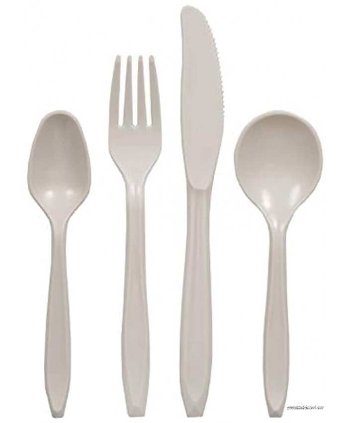 Stansport 16 Pc Knife Fork Tablespoon & Teaspoon Set White