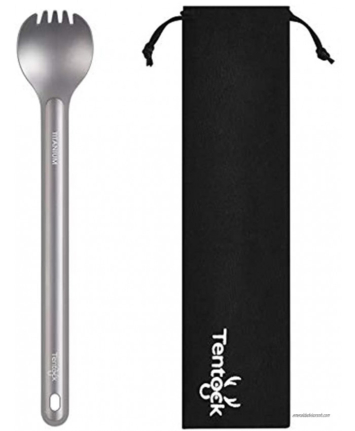 Tentock Titanium Long Handle Spoon&Spork Portable Titanium Cutlery Lightweight Camping Flatware Multifunctional Backpacking Tableware with Storage Bag for Outdoors Hiking Picnic Home Use Fork