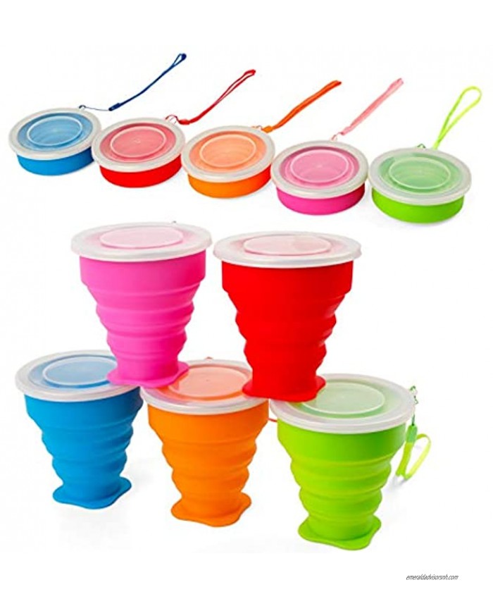 5 Pack Silicone Collapsible Travel  Camping Cup,Expandable with Lids,Portable Travel Mugs for Outdoor Travel Drinking…
