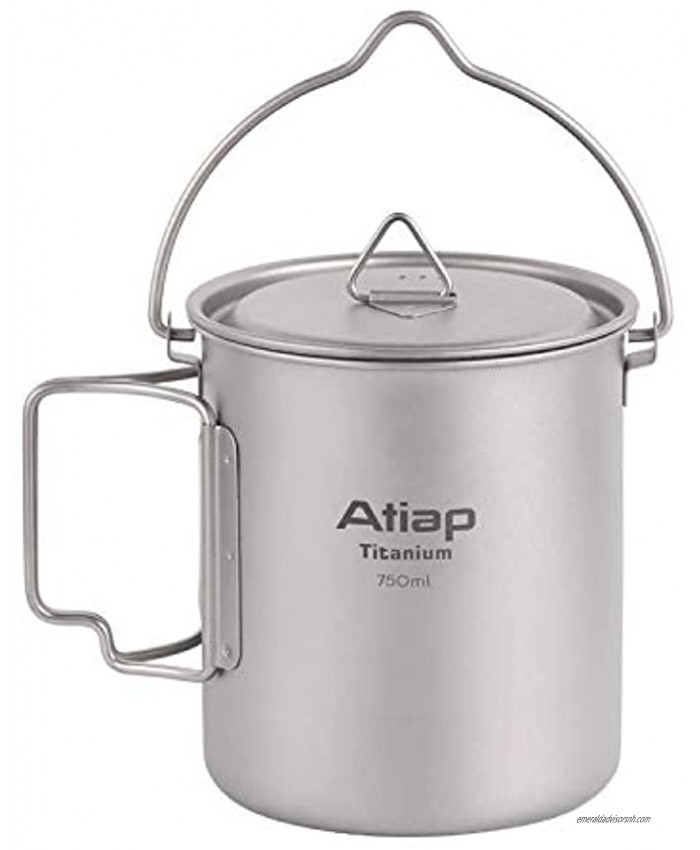 ATiAP Titanium Pot 750ml Backpacking Pot Camping Coffee Pot Camp Mug Camping Pot with Lid Foldable Handle Portable Lightweight